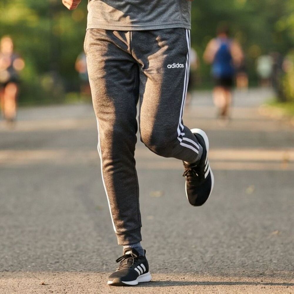 adidas Men's Medium Charcoal Gray 3-Stripe AEROREADY Tapered Fleece Joggers M